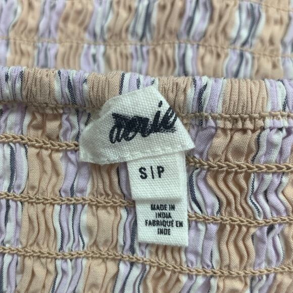 New Aerie Womens Small Striped Puff Sleeve 100% Cotton Smocked Square Neck Top - Picture 8 of 8